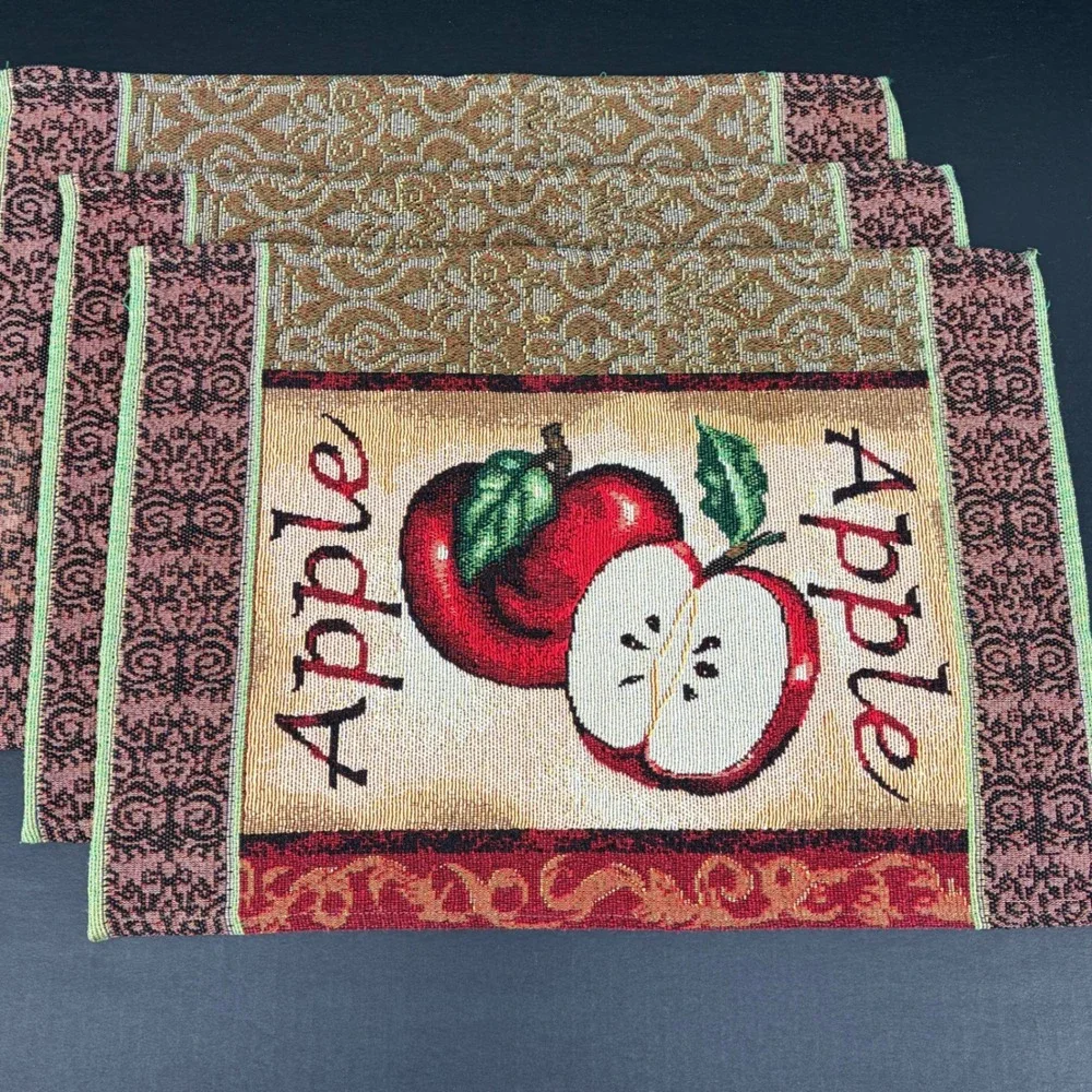 Tapestry Placemats Set of 3 Apple Orchard Farmhouse Rustic 18x13 Woven